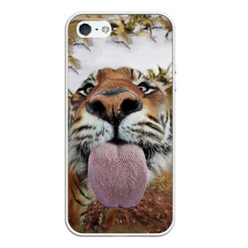 Чехол для iPhone 5/5S матовый с принтом Тигр показывает язык в Тюмени, Силикон | Область печати: задняя сторона чехла, без боковых панелей | голова | животные | кот | кошка | лев | лицо | прикол | прикольные | природа | смешные 
 животные | тигр | тигрица | юмор | язык