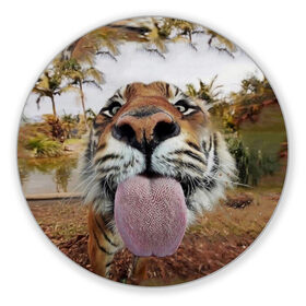 Коврик круглый с принтом Тигр показывает язык в Тюмени, резина и полиэстер | круглая форма, изображение наносится на всю лицевую часть | голова | животные | кот | кошка | лев | лицо | прикол | прикольные | природа | смешные 
 животные | тигр | тигрица | юмор | язык