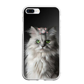 Чехол для iPhone 7Plus/8 Plus матовый с принтом Кот и мышка в Тюмени, Силикон | Область печати: задняя сторона чехла, без боковых панелей | Тематика изображения на принте: животные | кот | котенок | кошка | крыса | мышка | мышь | перс | персидский кот | серый