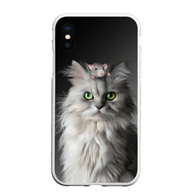 Чехол для iPhone XS Max матовый с принтом Кот и мышка в Тюмени, Силикон | Область печати: задняя сторона чехла, без боковых панелей | Тематика изображения на принте: животные | кот | котенок | кошка | крыса | мышка | мышь | перс | персидский кот | серый