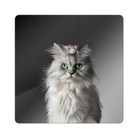 Магнит виниловый Квадрат с принтом Кот и мышка в Тюмени, полимерный материал с магнитным слоем | размер 9*9 см, закругленные углы | животные | кот | котенок | кошка | крыса | мышка | мышь | перс | персидский кот | серый