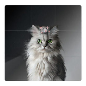 Магнитный плакат 3Х3 с принтом Кот и мышка в Тюмени, Полимерный материал с магнитным слоем | 9 деталей размером 9*9 см | животные | кот | котенок | кошка | крыса | мышка | мышь | перс | персидский кот | серый