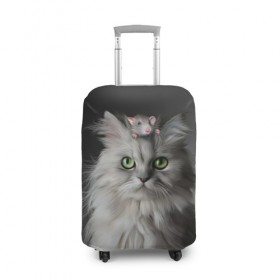 Чехол для чемодана 3D с принтом Кот и мышка в Тюмени, 86% полиэфир, 14% спандекс | двустороннее нанесение принта, прорези для ручек и колес | животные | кот | котенок | кошка | крыса | мышка | мышь | перс | персидский кот | серый