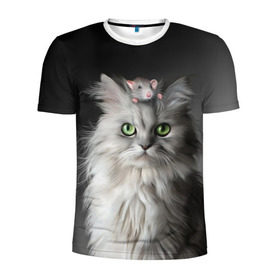 Мужская футболка 3D спортивная с принтом Кот и мышка в Тюмени, 100% полиэстер с улучшенными характеристиками | приталенный силуэт, круглая горловина, широкие плечи, сужается к линии бедра | животные | кот | котенок | кошка | крыса | мышка | мышь | перс | персидский кот | серый