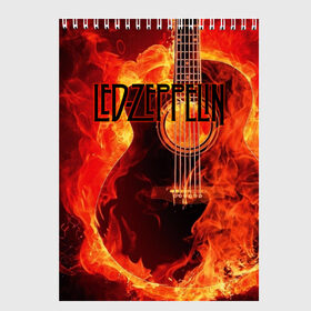 Скетчбук с принтом Led Zeppelin в Тюмени, 100% бумага
 | 48 листов, плотность листов — 100 г/м2, плотность картонной обложки — 250 г/м2. Листы скреплены сверху удобной пружинной спиралью | Тематика изображения на принте: блюз рок | британская | группа | джимми пейдж | джон пол джонс | роберт плант | рок | фолк рок | хард рок | хеви метал