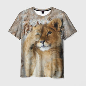 Мужская футболка 3D с принтом Львенок в Тюмени, 100% полиэфир | прямой крой, круглый вырез горловины, длина до линии бедер | дикая кошка | животные | кот | кошка | лев | львенок | львица | мордочка | природа | тигр | хищник
