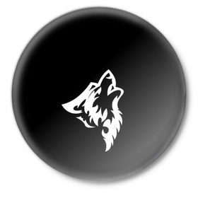 Значок с принтом Animal Wolf Black в Тюмени,  металл | круглая форма, металлическая застежка в виде булавки | Тематика изображения на принте: animal | black | wolf | волк | черный