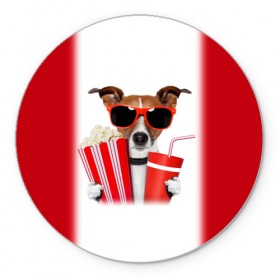 Коврик круглый с принтом собака-киноман в Тюмени, резина и полиэстер | круглая форма, изображение наносится на всю лицевую часть | кино | отдых | очки | попкорн | собака | телефон | терьер