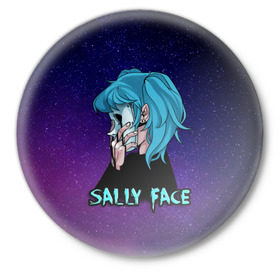 Значок с принтом Sally Face в Тюмени,  металл | круглая форма, металлическая застежка в виде булавки | sally face | игра | компьютерная игра | лицо | маска | протез | салли фейс | школа | шрамы