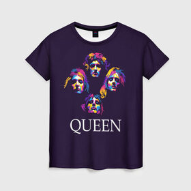 Женская футболка 3D с принтом Queen в Тюмени, 100% полиэфир ( синтетическое хлопкоподобное полотно) | прямой крой, круглый вырез горловины, длина до линии бедер | queen | брайан мэи | британская | группа | джон дикон | королева | роджер тейлор | рок | фредди меркьюри