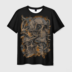 Мужская футболка 3D с принтом Черепа в Тюмени, 100% полиэфир | прямой крой, круглый вырез горловины, длина до линии бедер | Тематика изображения на принте: dead | demon | devil | executioner | punisher | rap | rock | satan | skull | swag | каратель | палач | скелет | череп