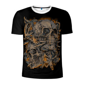 Мужская футболка 3D спортивная с принтом Черепа в Тюмени, 100% полиэстер с улучшенными характеристиками | приталенный силуэт, круглая горловина, широкие плечи, сужается к линии бедра | dead | demon | devil | executioner | punisher | rap | rock | satan | skull | swag | каратель | палач | скелет | череп