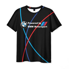 Мужская футболка 3D с принтом Powered by BMW M в Тюмени, 100% полиэфир | прямой крой, круглый вырез горловины, длина до линии бедер | bmw | bmw m | bmw performance | motorsport | powered by bmw m | powered by bmw motorsport | машина bmw | мотоспорт | спорт