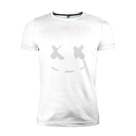 Мужская футболка премиум с принтом FORTNITE x MARSHMELLO в Тюмени, 92% хлопок, 8% лайкра | приталенный силуэт, круглый вырез ворота, длина до линии бедра, короткий рукав | 