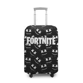 Чехол для чемодана 3D с принтом FORTNITE x MARSHMELLO в Тюмени, 86% полиэфир, 14% спандекс | двустороннее нанесение принта, прорези для ручек и колес | 2019 | armor | armour | cybersport | esport | fortnite | game | llama | logo | броня | игра | киберспорт | лама | фиолетовый | фирменные цвета | фортнайт