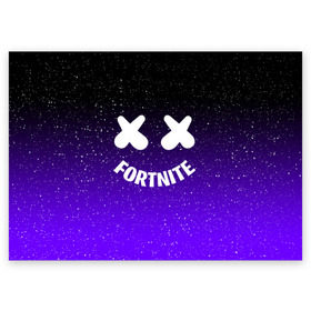 Поздравительная открытка с принтом FORTNITE x MARSHMELLO в Тюмени, 100% бумага | плотность бумаги 280 г/м2, матовая, на обратной стороне линовка и место для марки
 | 2019 | armor | armour | cybersport | esport | fortnite | game | llama | logo | броня | игра | киберспорт | лама | фиолетовый | фирменные цвета | фортнайт