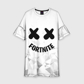 Детское платье 3D с принтом FORTNITE x MARSHMELLO в Тюмени, 100% полиэстер | прямой силуэт, чуть расширенный к низу. Круглая горловина, на рукавах — воланы | Тематика изображения на принте: 2019 | armor | armour | cybersport | esport | fortnite | game | llama | logo | броня | игра | киберспорт | лама | фиолетовый | фирменные цвета | фортнайт