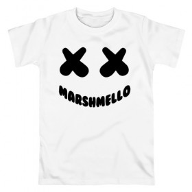 Мужская футболка хлопок с принтом MARSHMELLO в Тюмени, 100% хлопок | прямой крой, круглый вырез горловины, длина до линии бедер, слегка спущенное плечо. | dj | marshmello | usa | америка | клубная музыка | маршмелло | музыка | музыкант