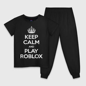 Детская пижама хлопок с принтом Keep Calm and Play Roblox в Тюмени, 100% хлопок |  брюки и футболка прямого кроя, без карманов, на брюках мягкая резинка на поясе и по низу штанин
 | Тематика изображения на принте: game | keep calm | logo | play roblox | roblox | детский | замолчи | заткнись | играй | кип калм | лого | логотип | надпись | ребенку | ребенок | роблокс