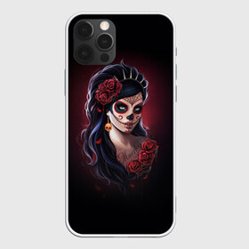 Чехол для iPhone 12 Pro Max с принтом Muertos День Мертвых в Тюмени, Силикон |  | dead | girl | girls | metal | muertos | rap | rock | skeleton | skull | девукша | день | зомби | мексика | мертвецы | мертвых | метал | музыка | рок | рэп | скелет | тату | череп