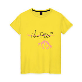 Женская футболка хлопок с принтом Lil Peep в Тюмени, 100% хлопок | прямой крой, круглый вырез горловины, длина до линии бедер, слегка спущенное плечо | gustav | lo fi | runaway | густав | лил | пип | пост эмо | реп | хип хоп | эмо рэп