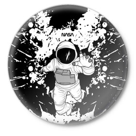 Значок с принтом NASA в Тюмени,  металл | круглая форма, металлическая застежка в виде булавки | nasa | астронавт | звезды | земля | космонавт | космос | луна | марс | наса | планета | роскосмос | созвездие | шатл