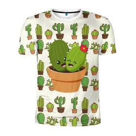 Мужская футболка 3D спортивная с принтом Прикольные кактусы в Тюмени, 100% полиэстер с улучшенными характеристиками | приталенный силуэт, круглая горловина, широкие плечи, сужается к линии бедра | веселый кактус | зеленый | иголки | кактусы | колючий | летний | лето | настроение | прикольный | радостный | счастье | цветок | цветы | эмоции