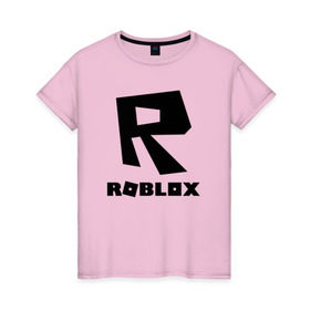 Женская футболка хлопок с принтом ROBLOX в Тюмени, 100% хлопок | прямой крой, круглый вырез горловины, длина до линии бедер, слегка спущенное плечо | game | gamer | logo | minecraft | roblox | simulator | игра | конструктор | лого | симулятор | строительство | фигура