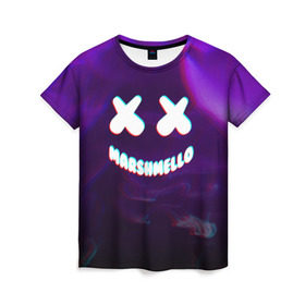 Женская футболка 3D с принтом MARSHMELLO GLITCH в Тюмени, 100% полиэфир ( синтетическое хлопкоподобное полотно) | прямой крой, круглый вырез горловины, длина до линии бедер | dj | marshmello | usa | америка | клубная музыка | маршмелло | музыка | музыкант