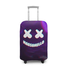 Чехол для чемодана 3D с принтом MARSHMELLO GLITCH в Тюмени, 86% полиэфир, 14% спандекс | двустороннее нанесение принта, прорези для ручек и колес | dj | marshmello | usa | америка | клубная музыка | маршмелло | музыка | музыкант