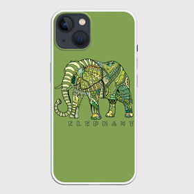 Чехол для iPhone 13 с принтом Elephant в Тюмени,  |  | african | animal | backgr | big | drawing | elephant | ethnic | flowers | graphics | heavy | ornament | pattern | trunk | tusks | wild | африканский | бивни | большой | графика | дикий | животное | зелёный | орнамент | рисунок | слон | тяжёлый | узор | фо