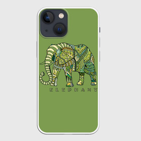 Чехол для iPhone 13 mini с принтом Elephant в Тюмени,  |  | african | animal | backgr | big | drawing | elephant | ethnic | flowers | graphics | heavy | ornament | pattern | trunk | tusks | wild | африканский | бивни | большой | графика | дикий | животное | зелёный | орнамент | рисунок | слон | тяжёлый | узор | фо