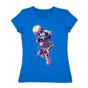 Женская футболка хлопок с принтом Космонавт Баскетболист в Тюмени, 100% хлопок | прямой крой, круглый вырез горловины, длина до линии бедер, слегка спущенное плечо | 