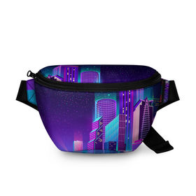 Поясная сумка 3D с принтом Neon Nights в Тюмени, 100% полиэстер | плотная ткань, ремень с регулируемой длиной, внутри несколько карманов для мелочей, основное отделение и карман с обратной стороны сумки застегиваются на молнию | city | neon синтвейв | retrowave | synthwave | горо | неон | ночь | ретровейв