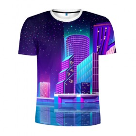 Мужская футболка 3D спортивная с принтом Neon Nights в Тюмени, 100% полиэстер с улучшенными характеристиками | приталенный силуэт, круглая горловина, широкие плечи, сужается к линии бедра | city | neon синтвейв | retrowave | synthwave | горо | неон | ночь | ретровейв
