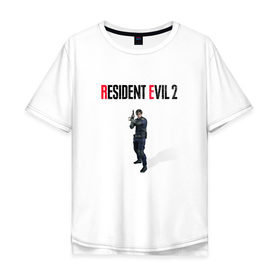 Мужская футболка хлопок Oversize с принтом Resident Evil 2 : Remake (Leon Kennedy) в Тюмени, 100% хлопок | свободный крой, круглый ворот, “спинка” длиннее передней части | Тематика изображения на принте: 