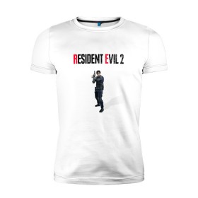 Мужская футболка премиум с принтом Resident Evil 2 : Remake (Leon Kennedy) в Тюмени, 92% хлопок, 8% лайкра | приталенный силуэт, круглый вырез ворота, длина до линии бедра, короткий рукав | 
