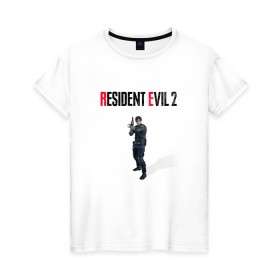 Женская футболка хлопок с принтом Resident Evil 2 : Remake (Leon Kennedy) в Тюмени, 100% хлопок | прямой крой, круглый вырез горловины, длина до линии бедер, слегка спущенное плечо | 