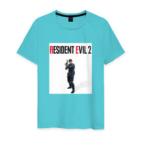 Мужская футболка хлопок с принтом Resident Evil 2 : Remake (Leon Kennedy) в Тюмени, 100% хлопок | прямой крой, круглый вырез горловины, длина до линии бедер, слегка спущенное плечо. | 