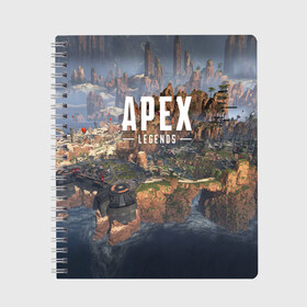 Тетрадь с принтом APEX LEGENDS в Тюмени, 100% бумага | 48 листов, плотность листов — 60 г/м2, плотность картонной обложки — 250 г/м2. Листы скреплены сбоку удобной пружинной спиралью. Уголки страниц и обложки скругленные. Цвет линий — светло-серый
 | Тематика изображения на принте: apex | legend | legends | titanfall | апекс | бангалор | бладхаунд | верхушки | гибралтар | каустик | лайфлайн | легенда | легенды | ледженд | леджендс | мираж | рэйф | титанфол