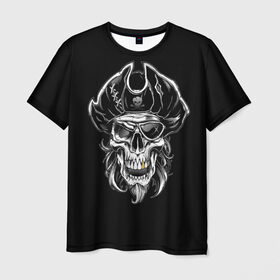 Мужская футболка 3D с принтом Пиратский череп в Тюмени, 100% полиэфир | прямой крой, круглый вырез горловины, длина до линии бедер | Тематика изображения на принте: dead | demon | devil | executioner | metal | pirat | punisher | rap | rock | satan | sea | skull | swag | каратель | метал | море | океан | палач | пират | рок | скелет | череп