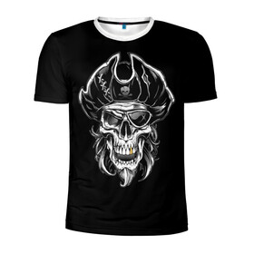 Мужская футболка 3D спортивная с принтом Пиратский череп в Тюмени, 100% полиэстер с улучшенными характеристиками | приталенный силуэт, круглая горловина, широкие плечи, сужается к линии бедра | dead | demon | devil | executioner | metal | pirat | punisher | rap | rock | satan | sea | skull | swag | каратель | метал | море | океан | палач | пират | рок | скелет | череп