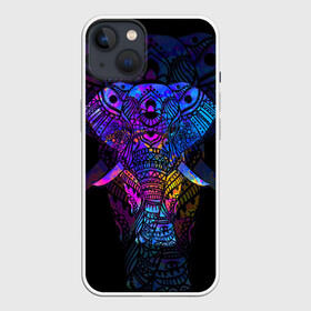 Чехол для iPhone 13 с принтом Слон в Тюмени,  |  | african | animal | big | bright | colorful | drawing | ears | elephant | ethnic | fangs | gr | ornament | pattern | trunk | африканский | большой | графика | животное | клыки | орнамент | разноцветный | рисунок | слон | трафарет | узор | уши | фон | хобот