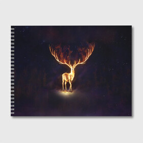 Альбом для рисования с принтом Огненный олень в Тюмени, 100% бумага
 | матовая бумага, плотность 200 мг. | Тематика изображения на принте: deer | fire | flame | horns | огонь | пламя | рога
