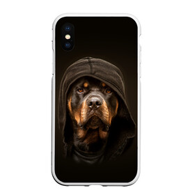 Чехол для iPhone XS Max матовый с принтом Ротвейлер в капюшоне в Тюмени, Силикон | Область печати: задняя сторона чехла, без боковых панелей | rottweiler | капюшон | молоссы | пастух | пёс | собака | щенок