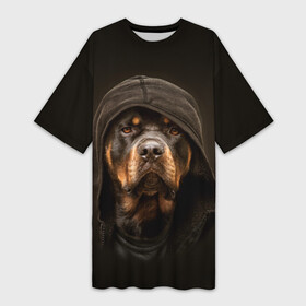 Платье-футболка 3D с принтом Ротвейлер в капюшоне в Тюмени,  |  | rottweiler | капюшон | молоссы | пастух | пёс | собака | щенок