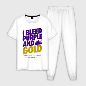 Мужская пижама хлопок с принтом Lakers Nation в Тюмени, 100% хлопок | брюки и футболка прямого кроя, без карманов, на брюках мягкая резинка на поясе и по низу штанин
 | Тематика изображения на принте: 