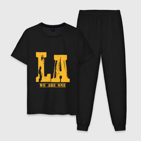 Мужская пижама хлопок с принтом Lakers - We Are One в Тюмени, 100% хлопок | брюки и футболка прямого кроя, без карманов, на брюках мягкая резинка на поясе и по низу штанин
 | cavaliers | cleveland | coach | james | king | lakers | lebron | los angeles | nba | player | slam dunk | sport | team | баскетбол | борода | джеймс | игрок | кавальерс | калиф | кливленд | король | леброн | лейкерс | лос анджелес | нба | слэм д