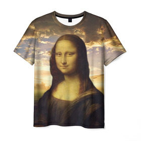 Мужская футболка 3D с принтом Мона Лиза в Тюмени, 100% полиэфир | прямой крой, круглый вырез горловины, длина до линии бедер | big | арт | крупные арты | крупные принты | сумасшедшие арты