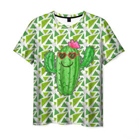 Мужская футболка 3D с принтом Позитивный кактус в Тюмени, 100% полиэфир | прямой крой, круглый вырез горловины, длина до линии бедер | веселый кактус | зеленый | иголки | кактусы | колючий | летний | лето | настроение | прикольный | радостный | счастье | цветок | цветы | эмоции